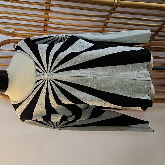 Vintage EY Boutique black silver metallic shimmery cardigan crystal zipper pull - Picture 1 of 15